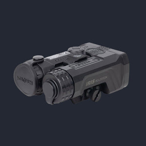 A black Holosun IRIS-3 LAM, which is a triple function multi-laser device, including an IR illuminator, green laser, and red laser, with visible buttons and adjustment knobs.